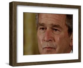 Tears Run Down President Bush's Face, Taking Part in a Medal of Honor Ceremony in the White House-null-Framed Photographic Print