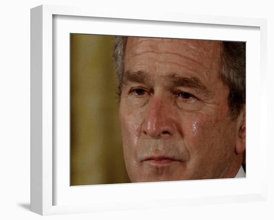 Tears Run Down President Bush's Face, Taking Part in a Medal of Honor Ceremony in the White House-null-Framed Photographic Print