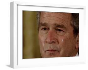 Tears Run Down President Bush's Face, Taking Part in a Medal of Honor Ceremony in the White House-null-Framed Photographic Print