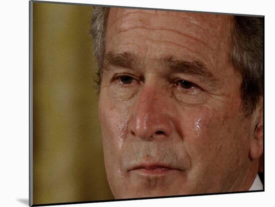 Tears Run Down President Bush's Face, Taking Part in a Medal of Honor Ceremony in the White House-null-Mounted Photographic Print