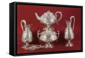 Teaset with Chased Decoration, in the French Style, London, 1874-75 (Silver)-English-Framed Stretched Canvas