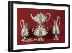 Teaset with Chased Decoration, in the French Style, London, 1874-75 (Silver)-English-Framed Giclee Print
