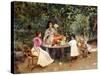 Teatime in the Garden-Edouard Frederic Wilhelm Richter-Stretched Canvas