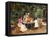 Teatime in the Garden-Edouard Frederic Wilhelm Richter-Framed Stretched Canvas