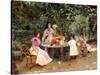 Teatime in the Garden-Edouard Frederic Wilhelm Richter-Stretched Canvas