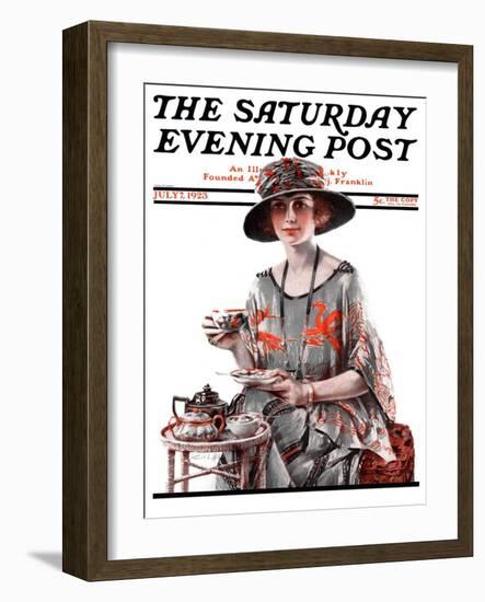 "Teatime," Saturday Evening Post Cover, July 7, 1923-Pearl L. Hill-Framed Giclee Print