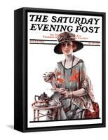 "Teatime," Saturday Evening Post Cover, July 7, 1923-Pearl L. Hill-Framed Stretched Canvas