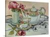 Teatime with Roses and a Cutwork Cloth-Joan Thewsey-Stretched Canvas