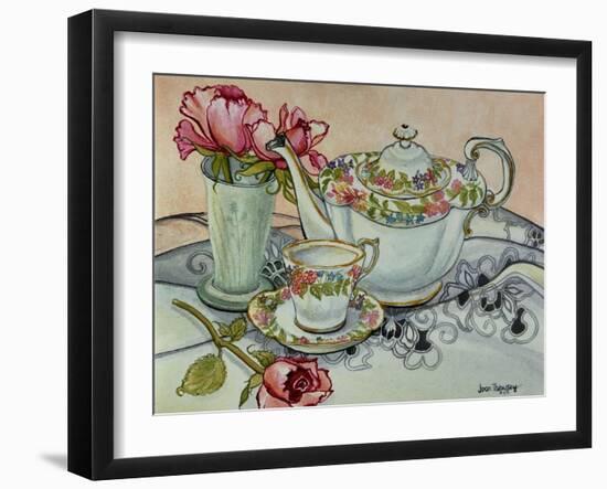 Teatime with Roses and a Cutwork Cloth-Joan Thewsey-Framed Giclee Print