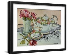 Teatime with Roses and a Cutwork Cloth-Joan Thewsey-Framed Giclee Print