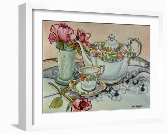 Teatime with Roses and a Cutwork Cloth-Joan Thewsey-Framed Giclee Print