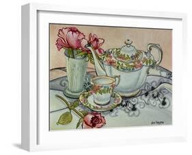 Teatime with Roses and a Cutwork Cloth-Joan Thewsey-Framed Giclee Print