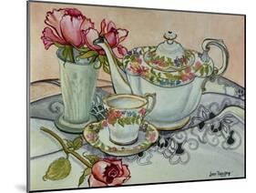 Teatime with Roses and a Cutwork Cloth-Joan Thewsey-Mounted Giclee Print