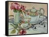 Teatime with Roses and a Cutwork Cloth-Joan Thewsey-Framed Stretched Canvas