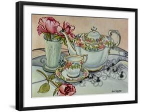 Teatime with Roses and a Cutwork Cloth-Joan Thewsey-Framed Giclee Print