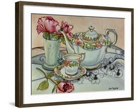 Teatime with Roses and a Cutwork Cloth-Joan Thewsey-Framed Giclee Print