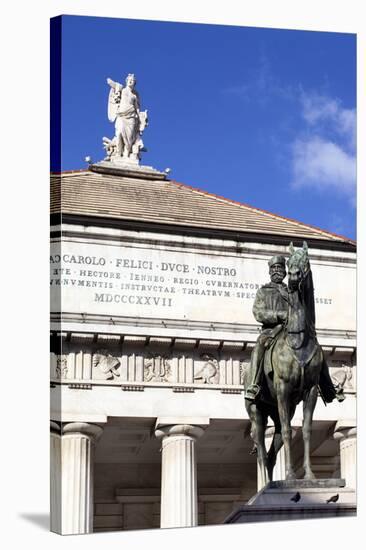 Teatro Carlo Felice and Garibaldi Statue, Genoa, Liguria, Italy, Europe-Mark Sunderland-Stretched Canvas