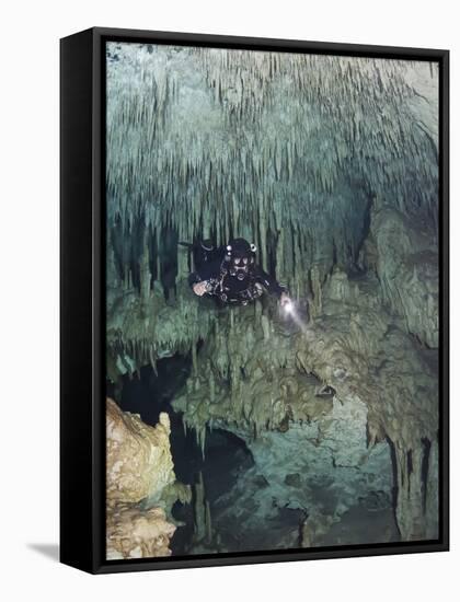 Technical Diver in Cave System, Mexico-null-Framed Stretched Canvas