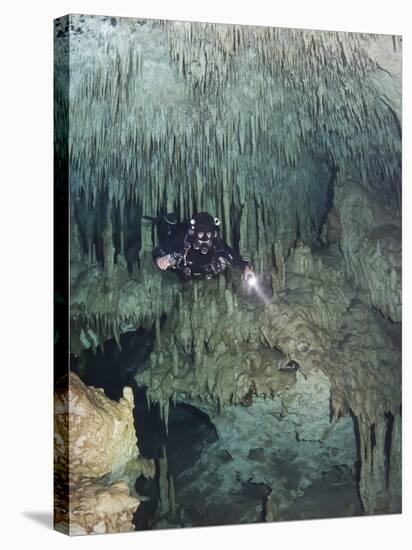 Technical Diver in Cave System, Mexico-null-Stretched Canvas