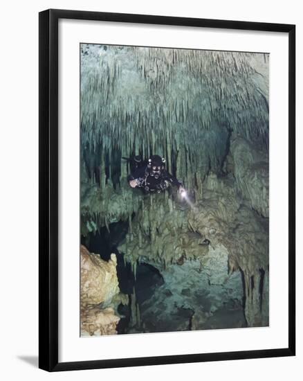 Technical Diver in Cave System, Mexico-null-Framed Photographic Print