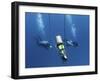 Technical Divers Ascend Near a Nitrox Stage Bottl-null-Framed Photographic Print