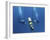 Technical Divers Ascend Near a Nitrox Stage Bottl-null-Framed Photographic Print