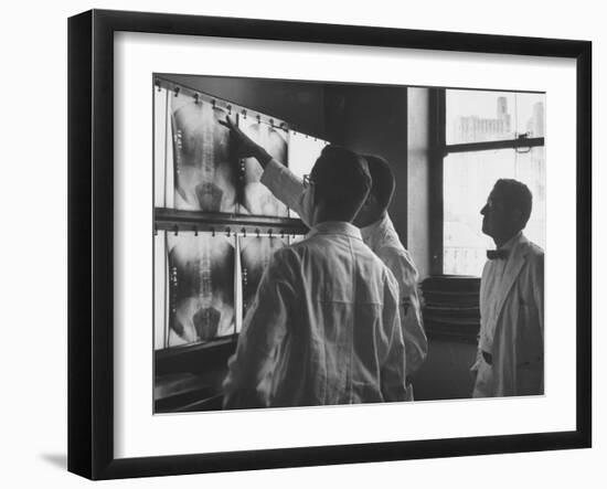 Technicans Examing X-Rays of Bowery Men at Francis Delafield Hospital-null-Framed Photographic Print