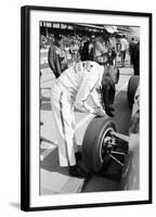 Technician Checking Tyre Wear, Indianapolis, Indiana, USA, 1965-null-Framed Photographic Print