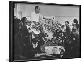 Technician Explains Diesel Engine to Students at Shell-British Petroleum Trade School-null-Framed Photographic Print