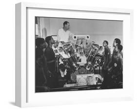 Technician Explains Diesel Engine to Students at Shell-British Petroleum Trade School-null-Framed Photographic Print