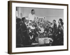 Technician Explains Diesel Engine to Students at Shell-British Petroleum Trade School-null-Framed Photographic Print