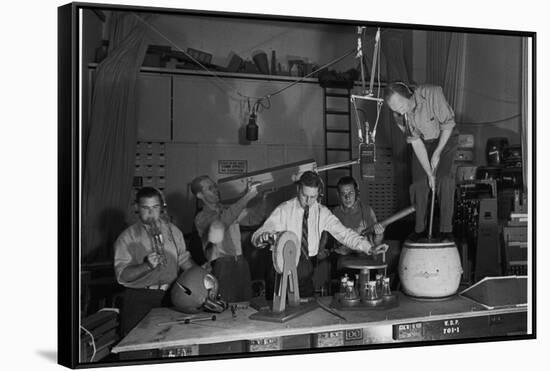 Technicians in Sound Production Room at Walt Disney Studio Using Hanging Mikes and Handheld Boom-Alfred Eisenstaedt-Framed Stretched Canvas