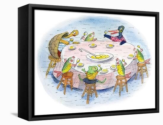 Ted, Ed, and Caroll and the Tiny Fish 5 - Turtle-Valeri Gorbachev-Framed Stretched Canvas