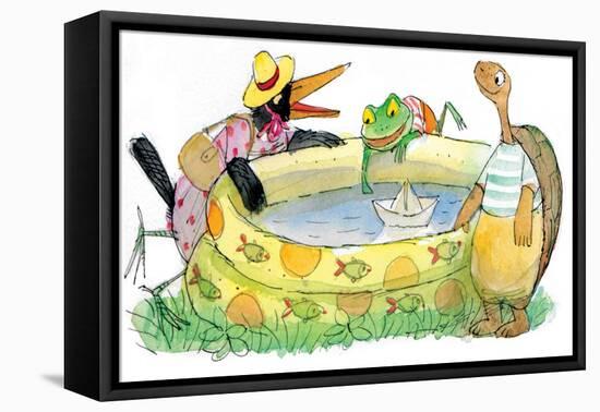 Ted, Ed, Caroll and the Swimming Pool - Turtle-Valeri Gorbachev-Framed Stretched Canvas