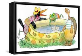 Ted, Ed, Caroll and the Swimming Pool - Turtle-Valeri Gorbachev-Framed Stretched Canvas