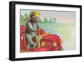 Teddy Bear Driving Fire Engine-null-Framed Art Print