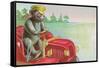 Teddy Bear Driving Fire Engine-null-Framed Stretched Canvas