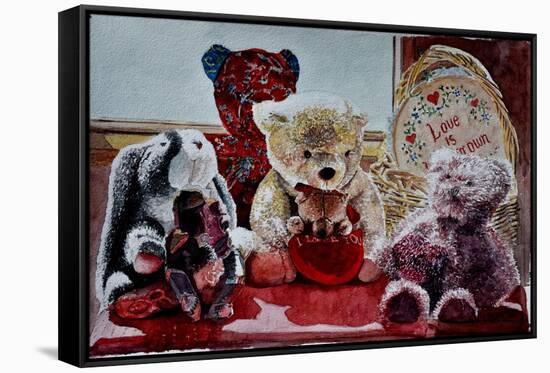 Teddy Bears and Rabbit,2010 (watercolor);,-Anthony Butera-Framed Stretched Canvas