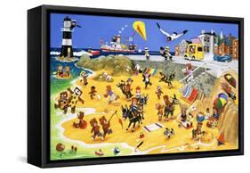 Teddy Bears on the Beach-English School-Framed Stretched Canvas