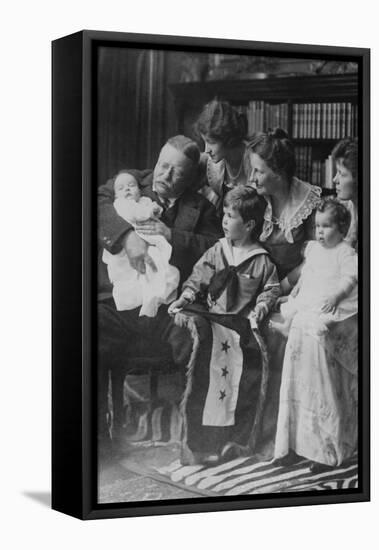 Teddy Roosevelt Holds a Baby in His Arms in a Family Portrait-null-Framed Stretched Canvas