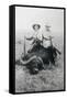 Teddy Roosevelt Sitting on Dead Water Buffalo with Rifle-null-Framed Stretched Canvas