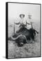 Teddy Roosevelt Sitting on Dead Water Buffalo with Rifle-null-Framed Stretched Canvas