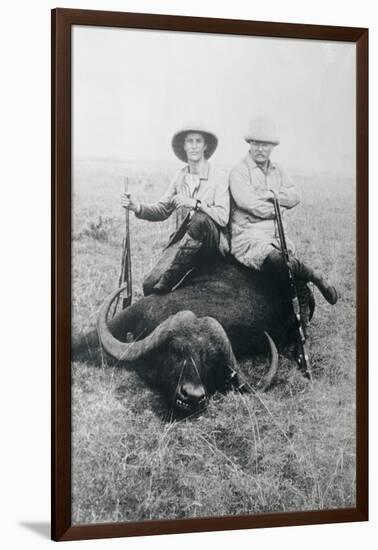 Teddy Roosevelt Sitting on Dead Water Buffalo with Rifle-null-Framed Photographic Print