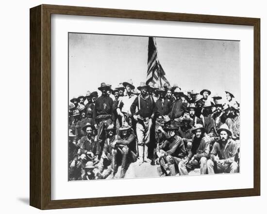 Teddy's Colts/Rough Riders, Standing with Col. Theodore Roosevelt on hill of Battle of San Juan-William Dinwiddie-Framed Premium Photographic Print