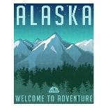 Retro Style Travel Poster or Sticker. United States, Alaska Mountain Landscape.-TeddyandMia-Art Print