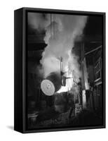 Teeming (Pouring) Molten Iron at Edgar Allens Steel Foundry, Sheffield, South Yorkshire, 1964-Michael Walters-Framed Stretched Canvas