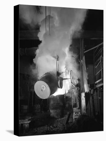 Teeming (Pouring) Molten Iron at Edgar Allens Steel Foundry, Sheffield, South Yorkshire, 1964-Michael Walters-Stretched Canvas