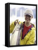 Teen Girl Holding a Fish-null-Framed Stretched Canvas