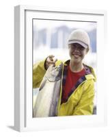 Teen Girl Holding a Fish-null-Framed Photographic Print