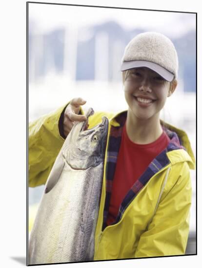 Teen Girl Holding a Fish-null-Mounted Photographic Print